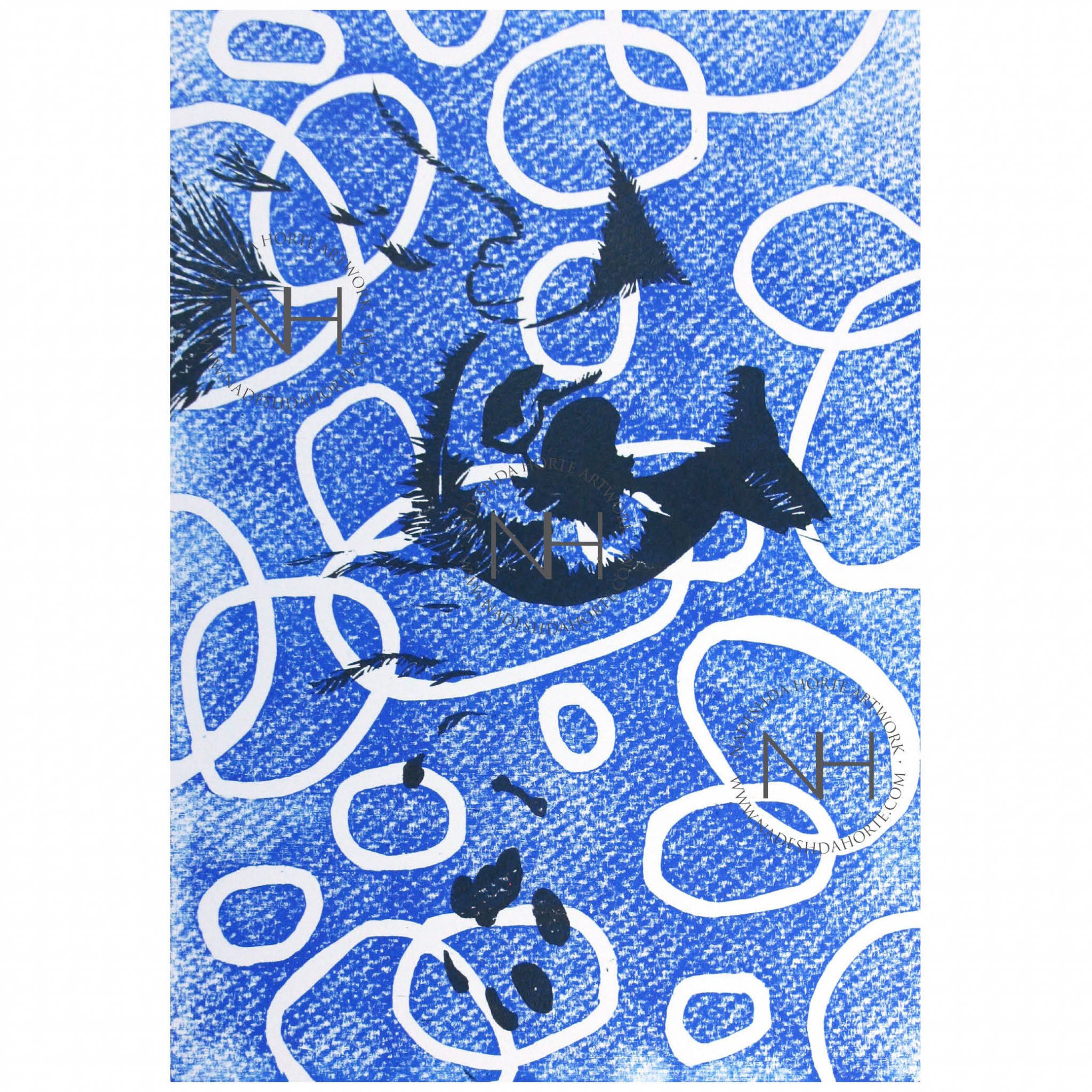 Katze Kitty schlafend auf dem Sofa in Grün - Holzschnitt