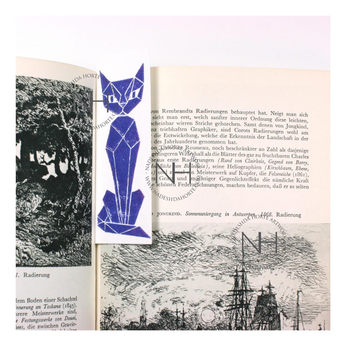 Lesezeichen, Geometrische Katze, Blau im Buch, Nadeshda Horte