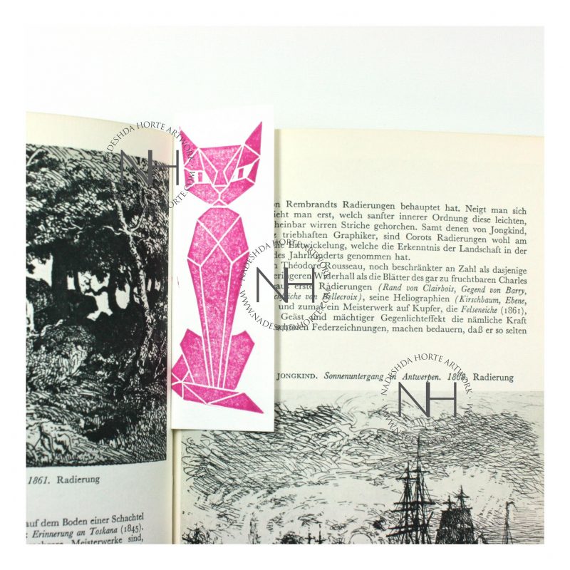 Lesezeichen, Geometrische Katze, Pink im Buch, Nadeshda Horte